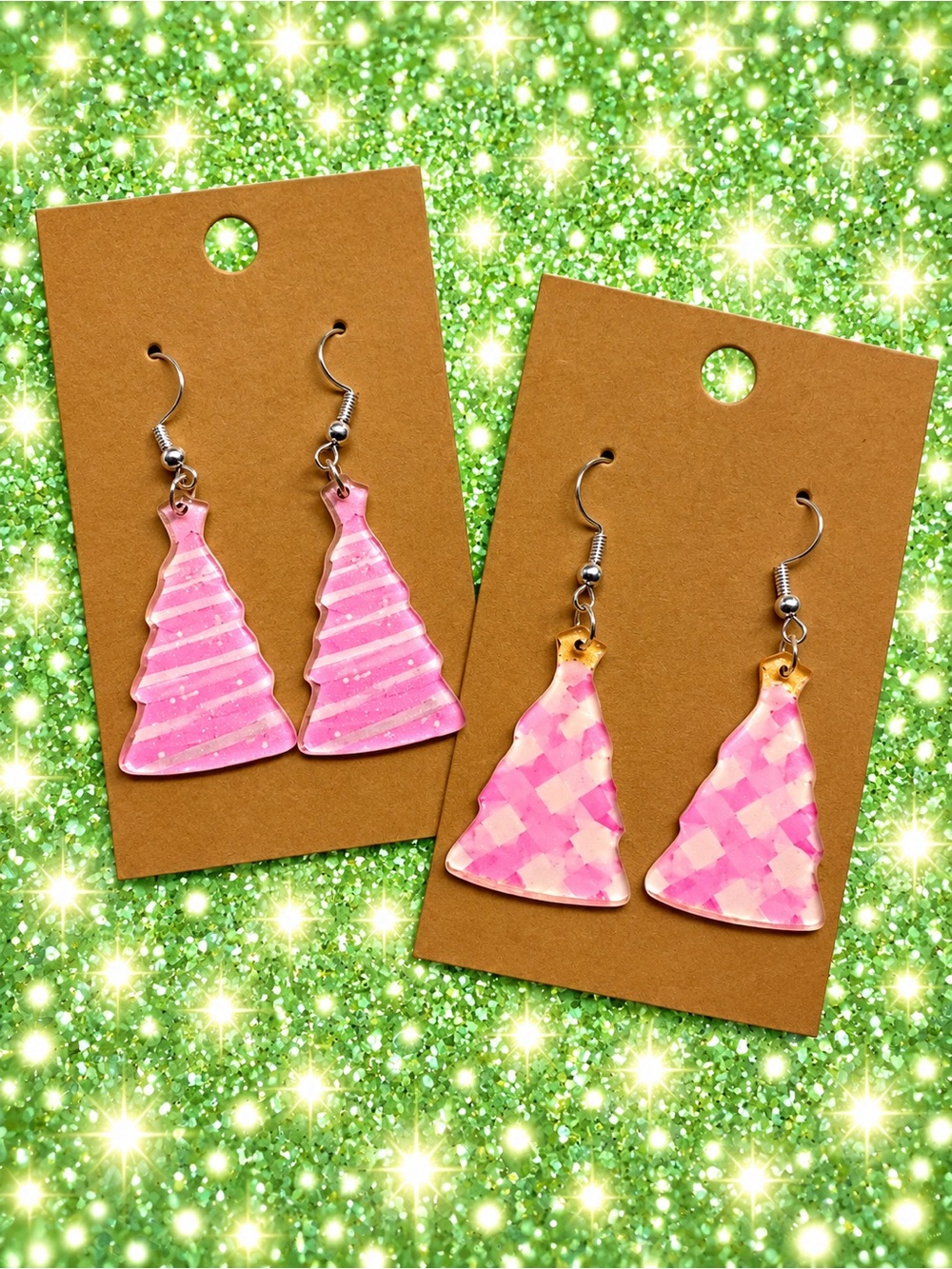 Pink Christmas Tree Earrings (Set of 2)